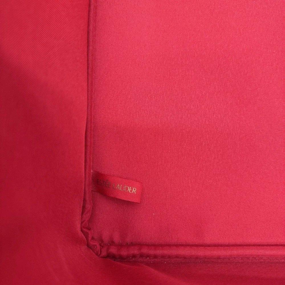 Estee Lauder Red Train Case Travel Bag Makeup/Cosmetic Zip-up with Handle.